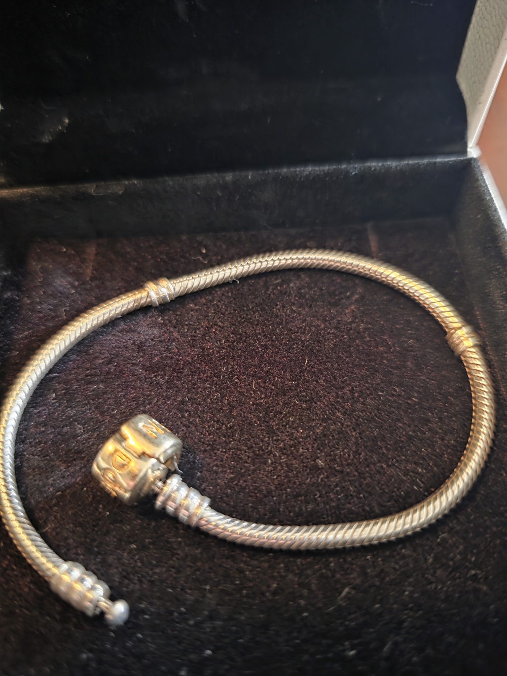 Retired 7.9 Inch Pandora MOMENTS Sterling Silver Bracelet With 14k GOLD Clasp - Picture 7 of 12